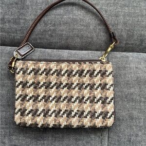 Coach Houndstooth Brown Tan Wristlet